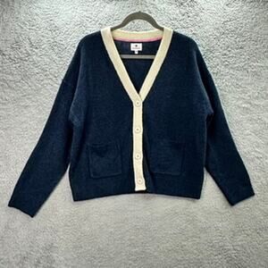 Sundry Women's Size 3/Large Blue Cardigan Wool Blend Hearts on Elbows Preppy